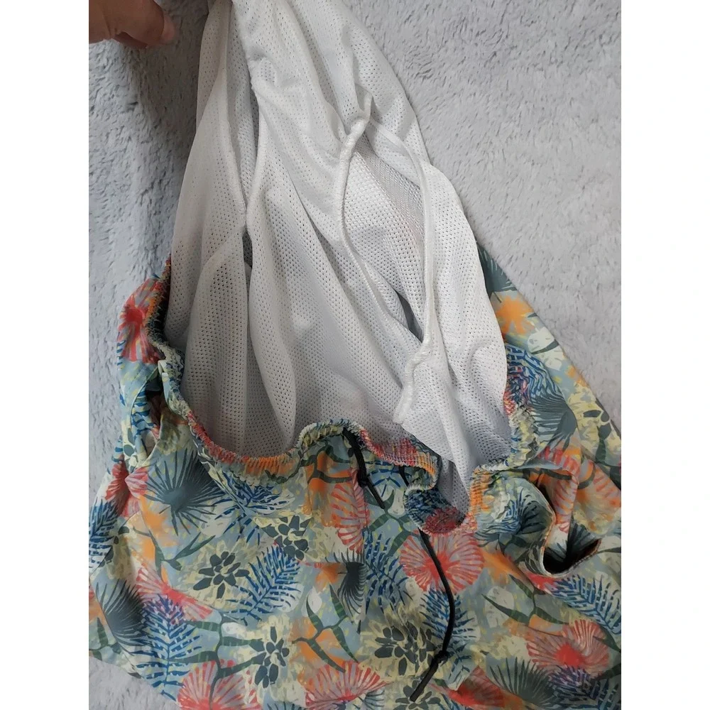 Aftco Swim Trunks Mens Large Floral Fishing Drawstring Lined Elastic Waist Fish